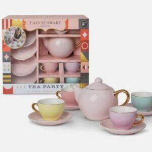 NEW - FAO Schwarz Ceramic Tea Party Piece Set Pastel Colors - 9 pc